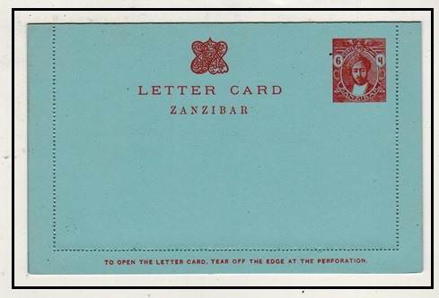 ZANZIBAR - 1913 6c red on blue postal stationery letter card unused.  H&G 2.