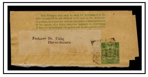 ZANZIBAR - 1904 1/2a green postal stationery wrapper to DarEsSalaam used at ZANZIBAR.  H&G 7.