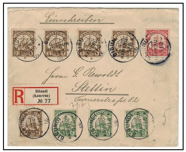 CAMEROONS - 1906 multi franked registered cover to Germany used at BIBUNDI.