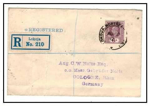 NORTHERN NIGERIA - 1912 6d rate registered cover to Germany used at LOKOJA.