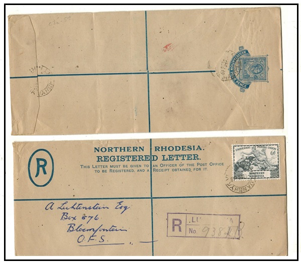 NORTHERN RHODESIA - 1938 4d dull blue RPSE (size H2) uprated to UK.  H&G 2a.