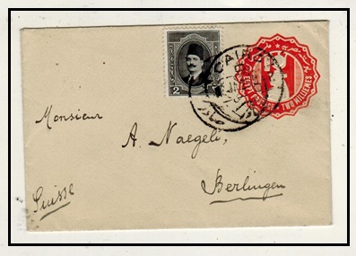 EGYPT - 1922 2m vermilion PSE to Switzerland uprated at CAIRO.  H&G 21.