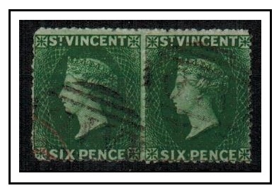 ST.VINCENT - 1862 6d deep green used pair. SG 4.