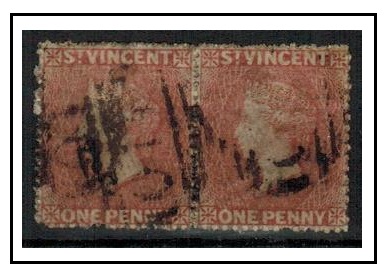 ST.VINCENT - 1861 1d rose-red used pair. SG 1.