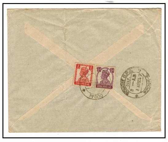 BR.P.O.IN EASTERN ARABIA - 1947 2 1/2a rate cover used in DUBAI.