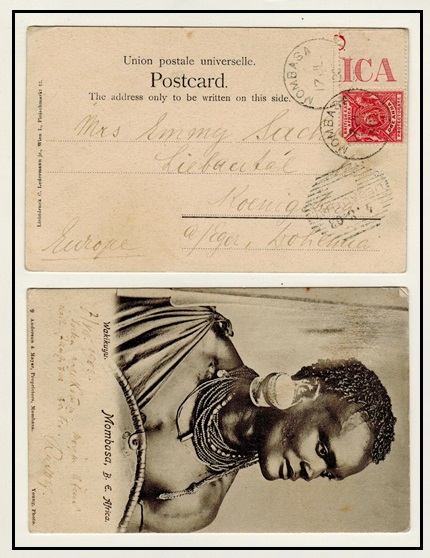 BRITISH EAST AFRICA - 1903 1d rate postcard to Germany used at MOMBASA.
