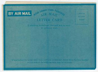 SOLOMON ISLANDS - 1947 light blue on blue FORMULA type LETTER CARD unused.  H&G 1.