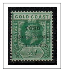 TOGO - 1915 1/2d green fine mint with CUPATION variety.  SG 34e.