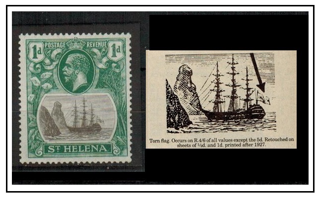 ST.HELENA - 1922-37 1d grey and green fine mint with TORN FLAG variety.  SG 98b.