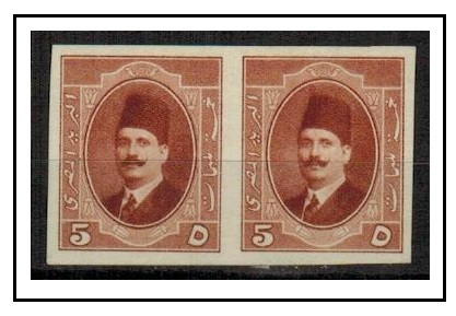 EGYPT - 1923 5m chestnut-brown IMPERFORATE proof pair. SG 113a.