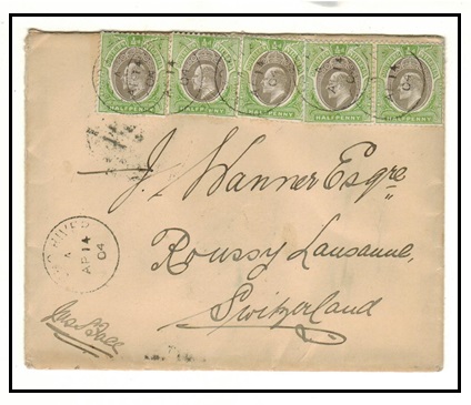 SOUTHERN NIGERIA - 1904 1/2d (x5) on cover to Switzerland used at OPOBO RIVER.