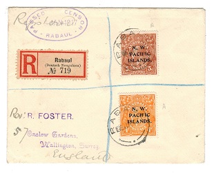 NEW GUINEA (N.W.P.I.) - 1917 registered PASSED BY CENSOR/RABUAL cover to UK.
