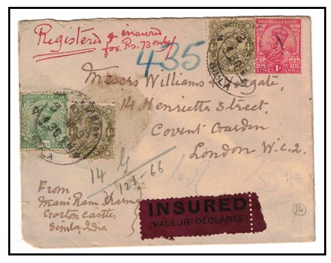 INDIA - 1919 9 1/2a rate registered 