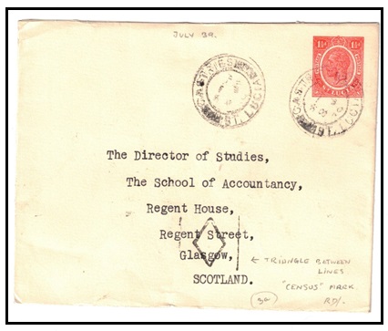 ST.LUCIA - 1936 1 1/2d red PSE to UK used at CASTRIES.  H&G 3.