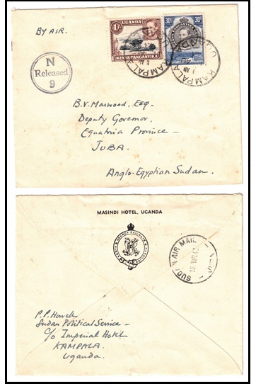 K.U.T. - 1943 1/30c rate cover to Sudan used at KAMPALA with 