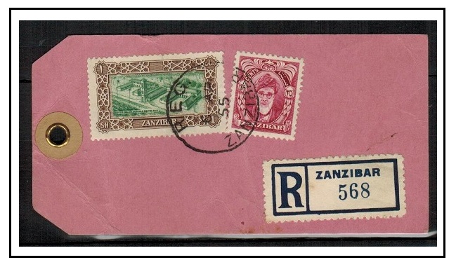 ZANZIBAR - 1955 25c and 1/- adhesives on registered 