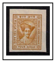 INDIA - 1937 4a IMPERFORATE PLATE PROOF (SG type 7) printed in yellow brown.