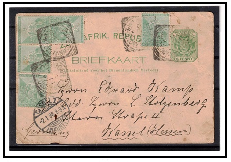 CAPE OF GOOD HOPE - 1896 1/2d green PSC of Transvaal uprated to Germany used at CAPE TOWN. 