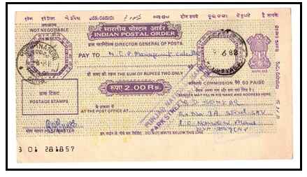 INDIA - 1988 Rs2.00 INDIAN POSTAL ORDER.