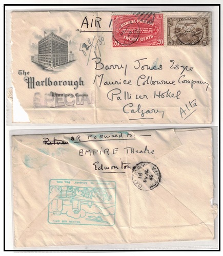 CANADA - 1926 Winnipeg to Calgary first flight cover with 20c red SPECIAL DELIVERY adhesive.