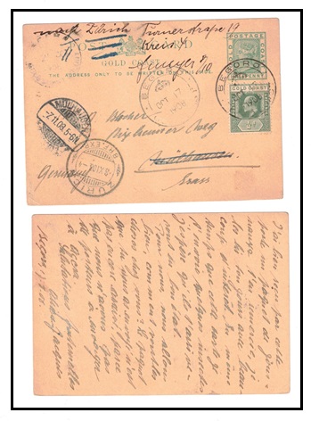 GOLD COAST - 1891 1/2d green uprated PSC to Germany used at BEGORGO.  H&G 2.