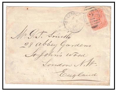 BERMUDA - 1886 4d rate cover to UK struck by 