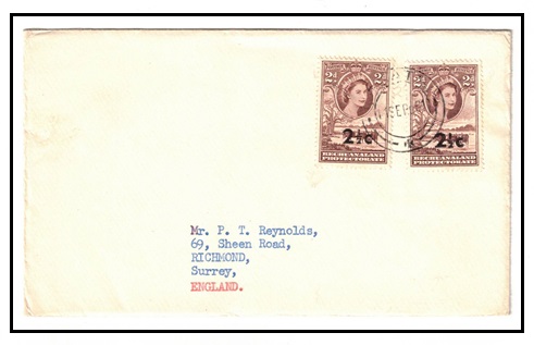 BECHUANALAND - 1961 2 1/2c on 2d (x2) cover to UK used at LOBATSI.