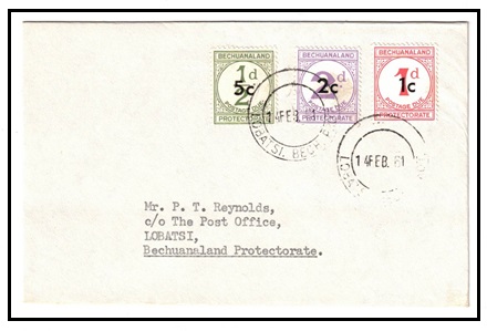 BECHUANALAND - 1961 locally addressed postage due trio on FDC used at LOBATSI.