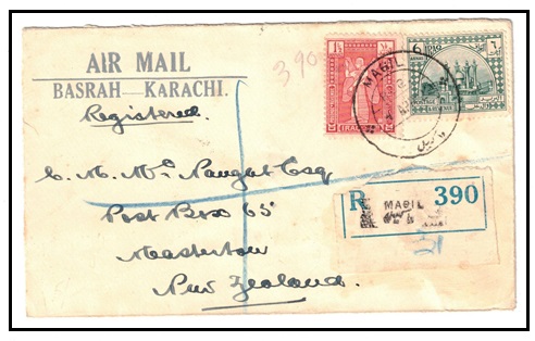 IRAQ - 1929 first flight registered cover onwards to New Zealand used at MAGIL.