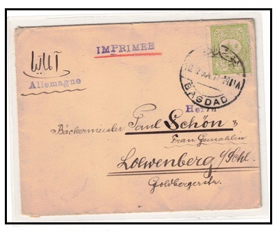 IRAQ - 1911 10pa rate Turkish adhesive on cover to Germany used at BAGDAD.