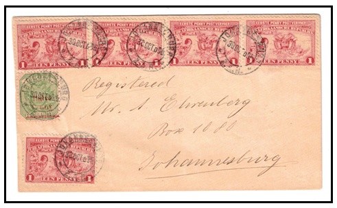 TRANSVAAL - 1896 cover with 1/2d on 1/- and 1d (x5) 