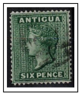 ANTIGUA - 1876 6d blue green used with WATERMARK REVERSED.  SG 18x.