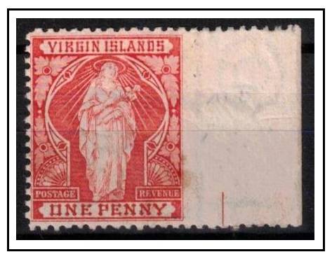 BRITISH VIRGIN ISLANDS - 1899 1d brick red fine mint with variety IMPERFORATE TO RIGHT MARGIN.  SG 4