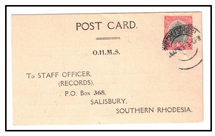 SOUTH AFRICA - 1928 1d rate OHMS postcard for acknowledgement used at POTCHEFSTROOM.