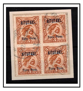 AITUTAKI - 1903 3d yellow brown in a fine used block of four.  SG 5.
