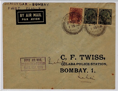 INDIA - 1938 JAMNAGAR-BOMBAY first flight cover.