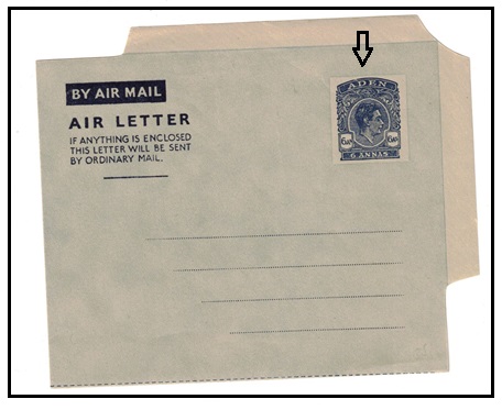 ADEN - 1949 6as dark blue air letter unused with BROKEN FRAME variety.  H&G 1.
