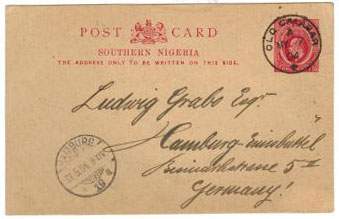 SOUTHERN NIGERIA - 1903 1d PSC used from OLD CALABAR.  H&G 2.