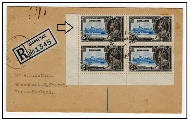 GIBRALTAR - 1935 cover to UK with 2d 