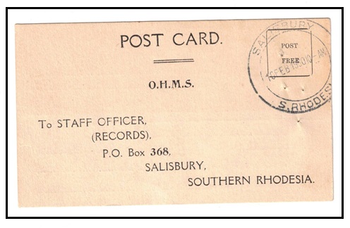 SOUTHERN RHODESIA - 1930 use of OHMS postcard used at SALISBURY.