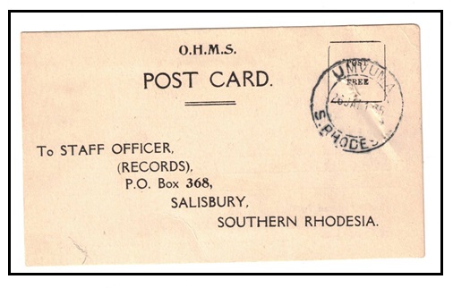 SOUTHERN RHODESIA - 1935 use of OHMS postcard used at UMVUMA.