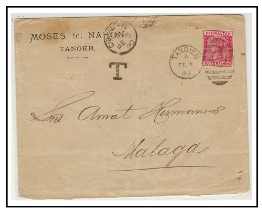 MOROCCO AGENCIES - 1890 10c rate under paid cover to Spain used at TANGIER.