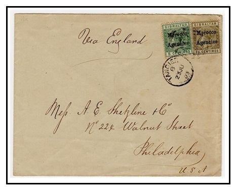 MOROCCO AGENCIES - 1903 25c rate cover to USA used at TANGIER.