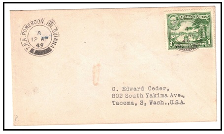 BRITISH GUIANA - 1949 1c rate cover to USA used at T.P.O.POMEROON.