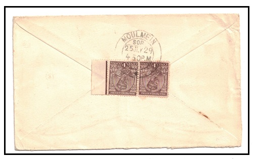 BURMA - 1929 2a rate cover to UK used at MOULMEIN.