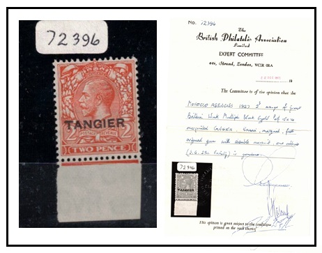 MOROCCO AGENCIES - 1927 2d orange fine mint with OVERPRINT DOUBLE ONE ALBINO. BPA cert.  SG 234a.