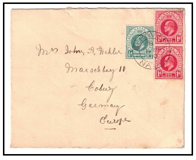 NATAL - 1910 2 1/2d rate cover to Germany used at BERGVILLE.