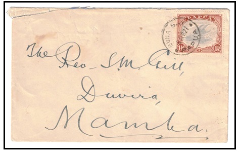 PAPUA - 1927 1 1/2d rate cover used locally at BUNA BAY.