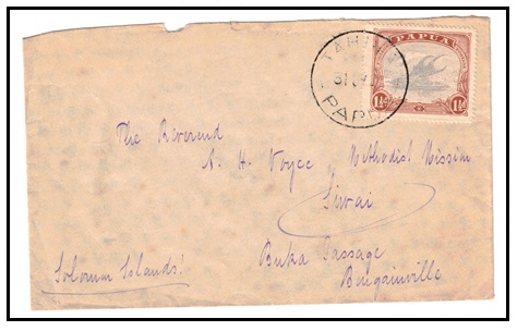 PAPUA - 1926 1 1/2d rate local cover used at TAHIRA.