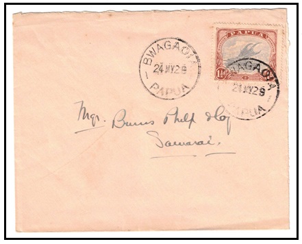 PAPUA - 1929 1 1/2d rate cover used locally at BWAGOIA.